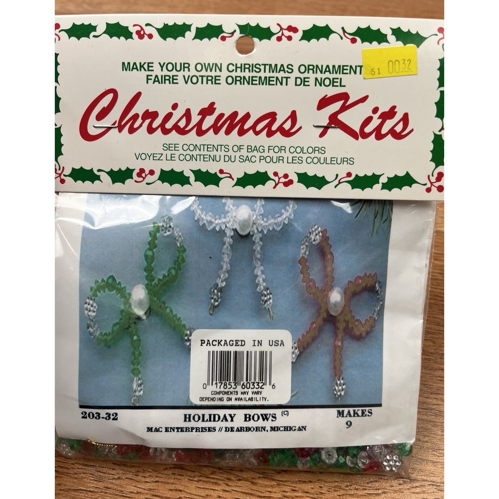 Vintage Make Your Own Christmas Ornaments Kit by Merri Mac, Holiday Bows NEW